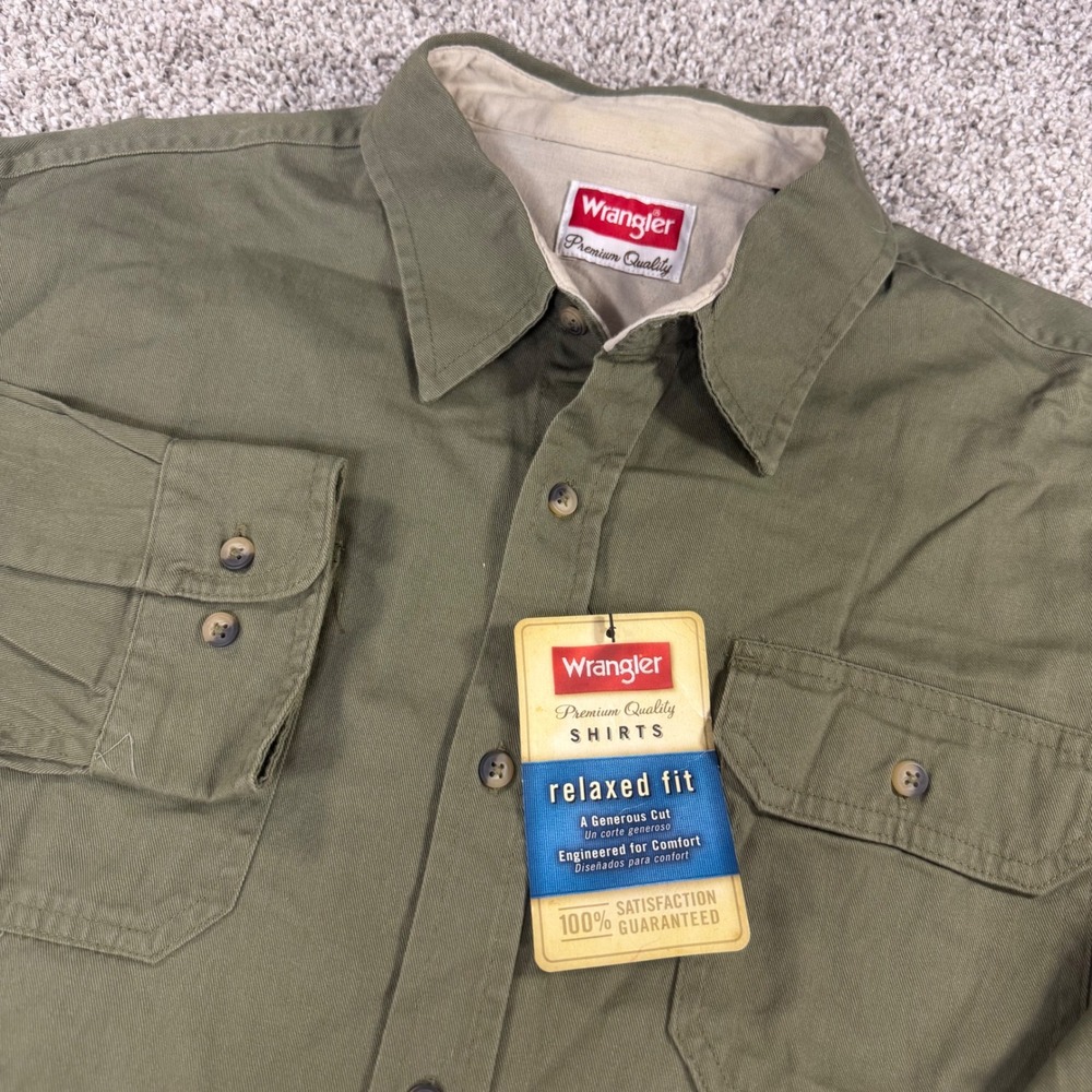 Wrangler Mens Relaxed Fit Cotton Button Down Shirt Olive Green HLB1WYG Large NEW